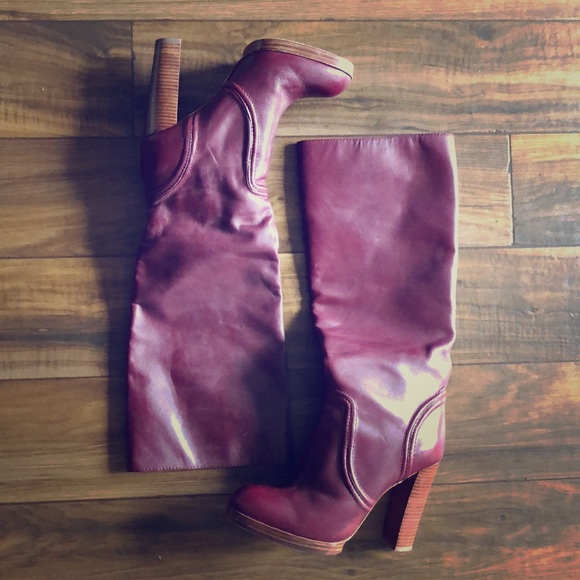 Michael Kors Leather Boots Burgundy High-Heels - Picture 1 of 8